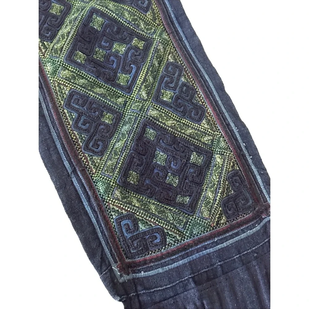 Vintage Hmong Cotton Hand Embroidered Indigo Belt with Fringe